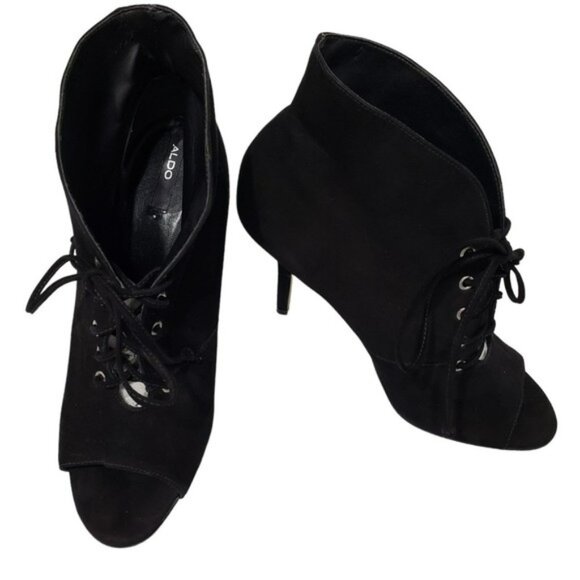 ALDO Women's Black Open-Toe Tie-up Heels, Size 8 - Picture 1 of 10